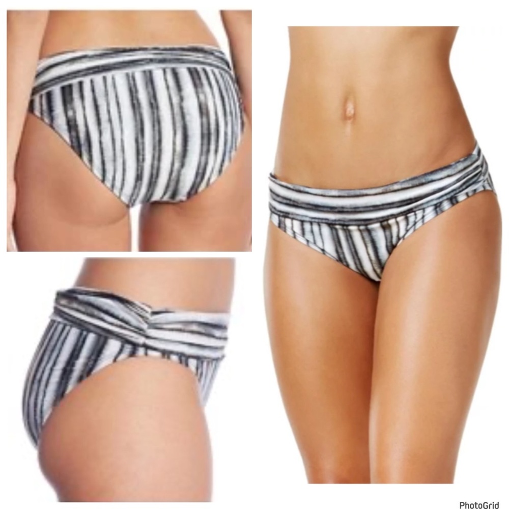LA Blanca 14 black striped bikini swimsuit bottoms NWT